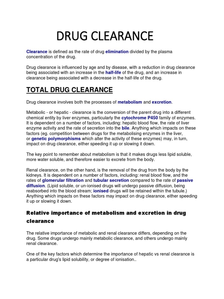 Drug Clearance PDF Kidney Medical Specialties