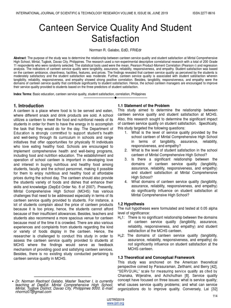 Canteen Service Quality and Student Satisfaction PDF | PDF | Customer ...