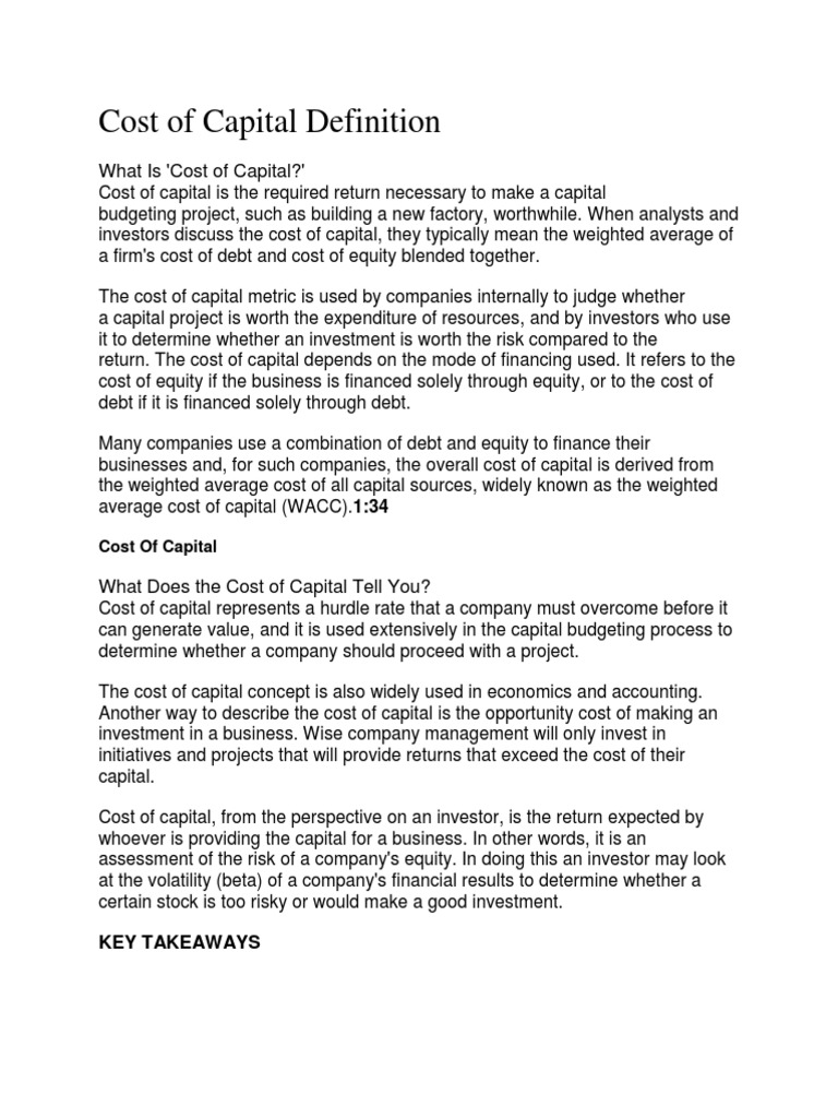 Cost of Capital Definition PDF Cost Of Capital Capital Asset