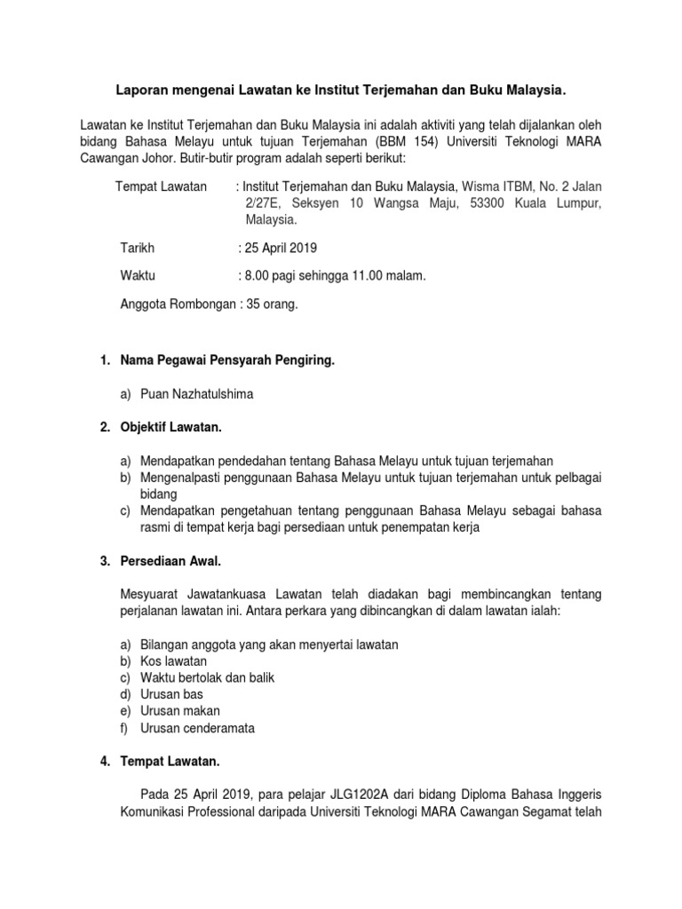 Laporan Mengenai Lawatan Pdf