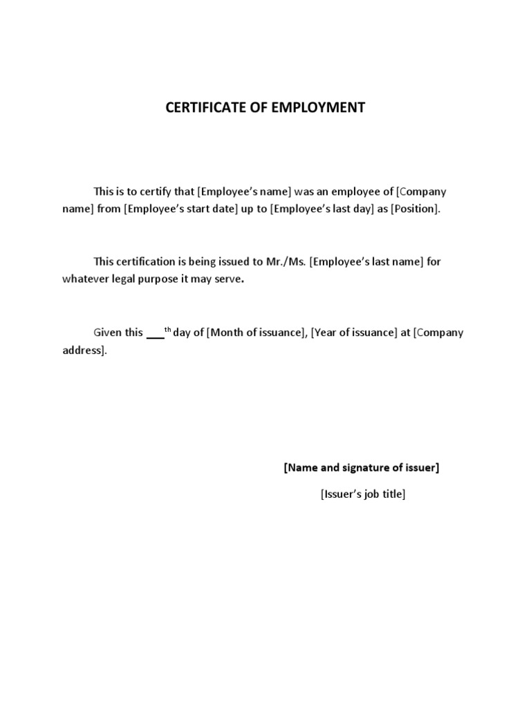 Certificate of Employment Template - GD With Regard To Certificate Of Employment Template