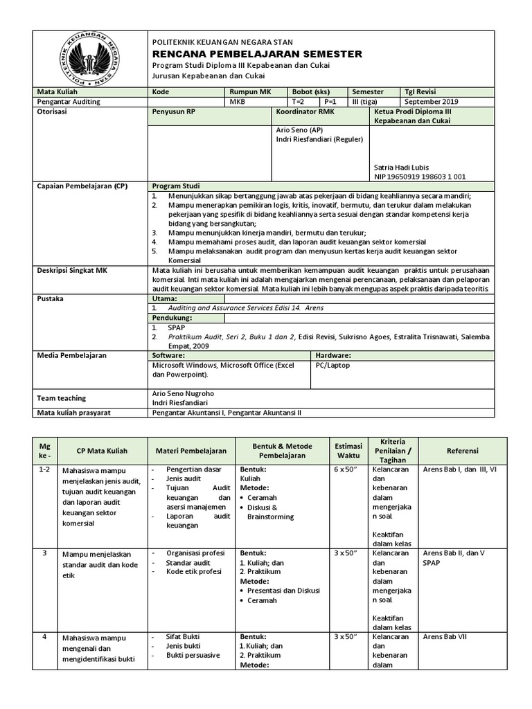 Rencana Pembelajaran Auditing DIII Keuangan | PDF