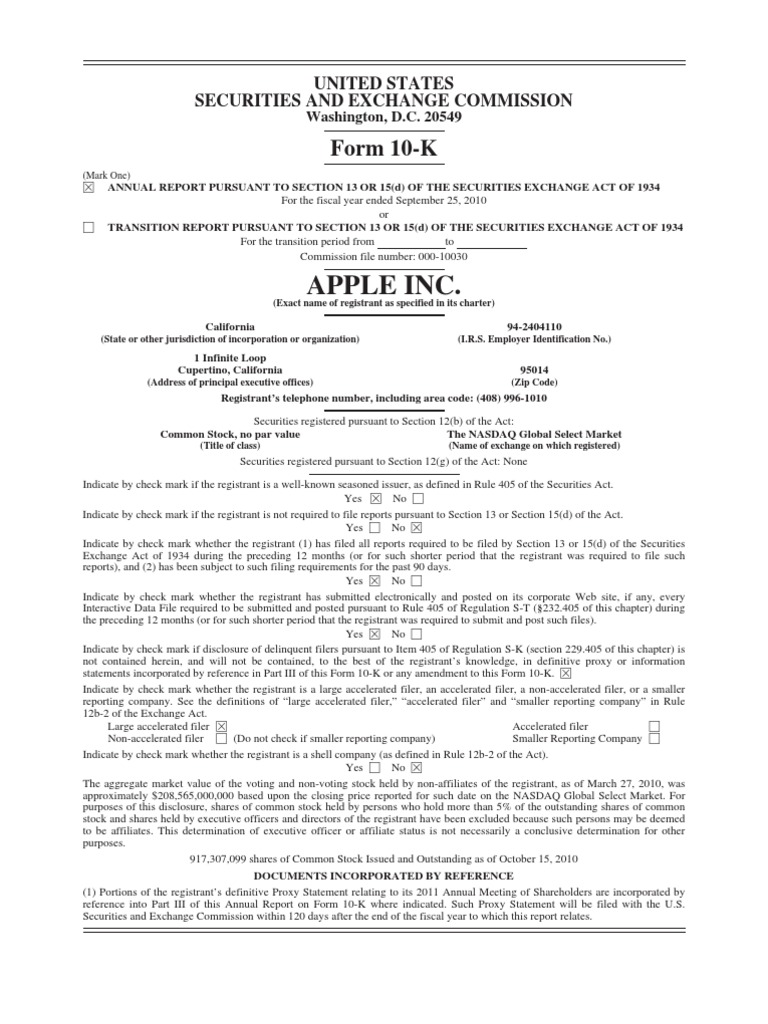 Apple 10k 2010 | PDF | Macintosh | I Pod