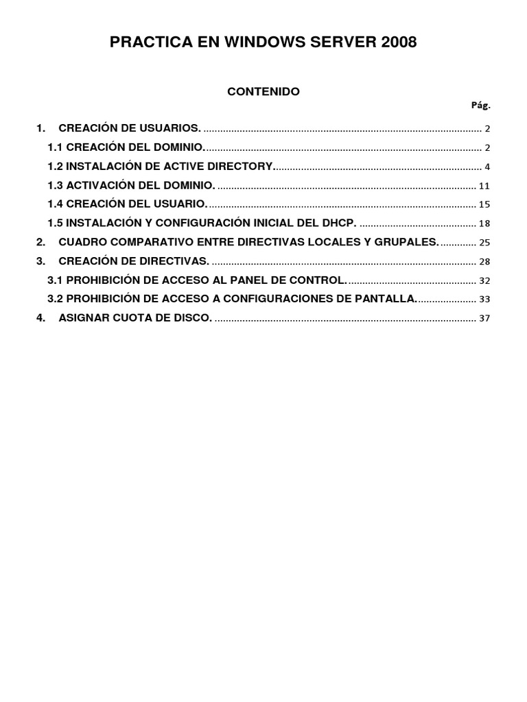 Guía de Configuración en Windows Server 2008 | PDF | Directorio Activo ...