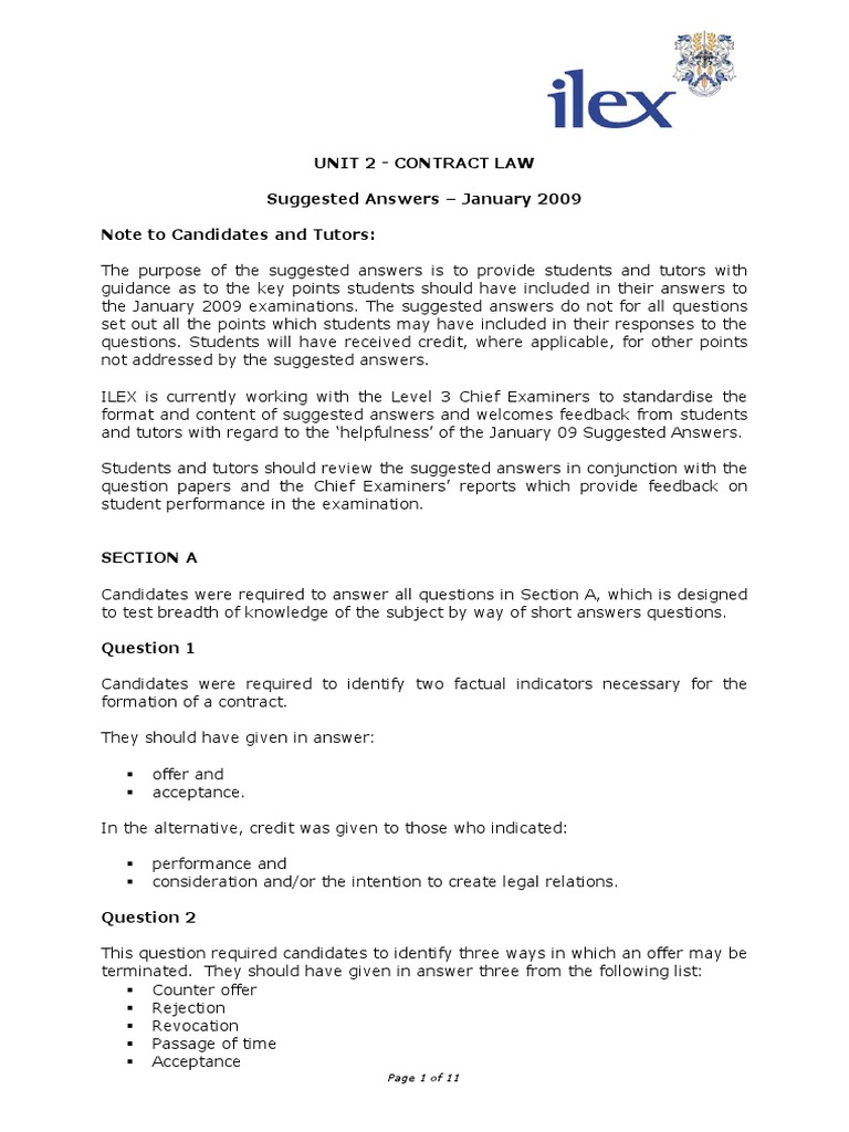 Contract Law Exam Guide | PDF | Offer And Acceptance | Misrepresentation