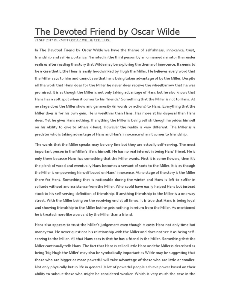 The Devoted Friend: A Tale of Selfishness | PDF | Oscar Wilde | Narration
