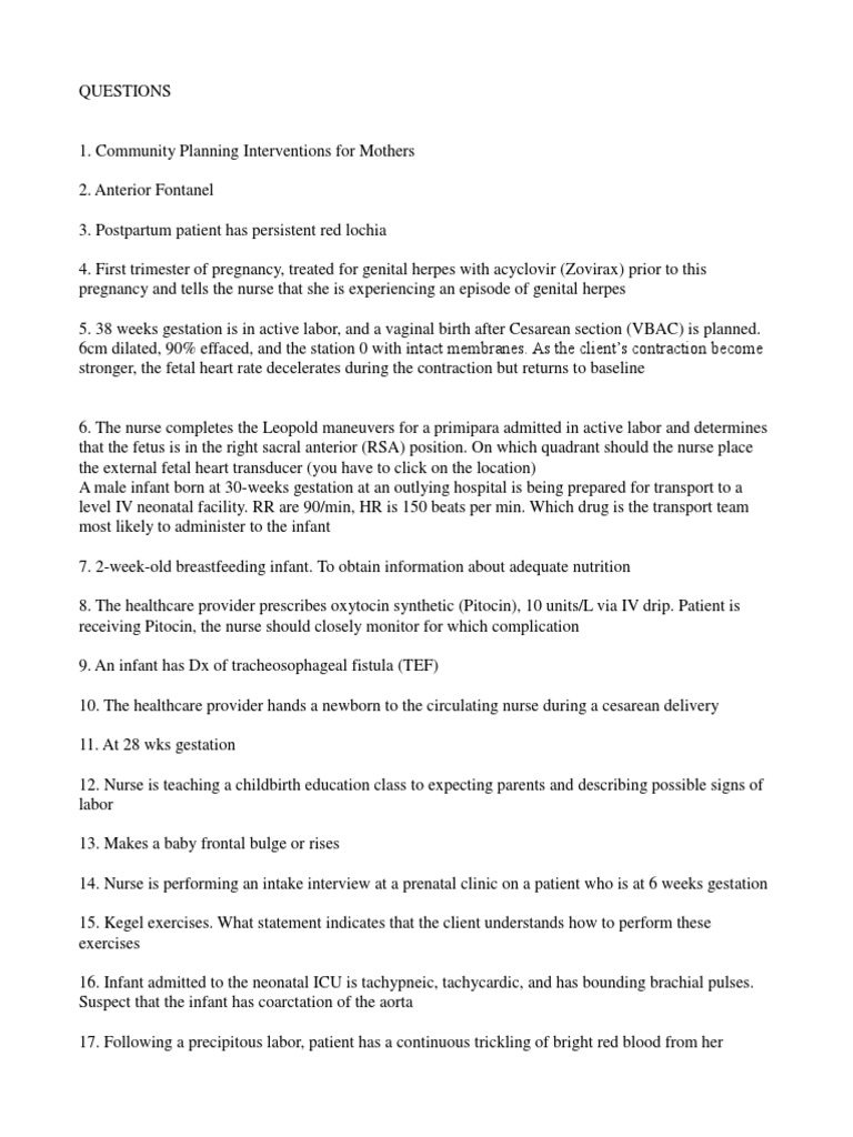 Maternity Questions and Answer PDF Childbirth Pregnancy