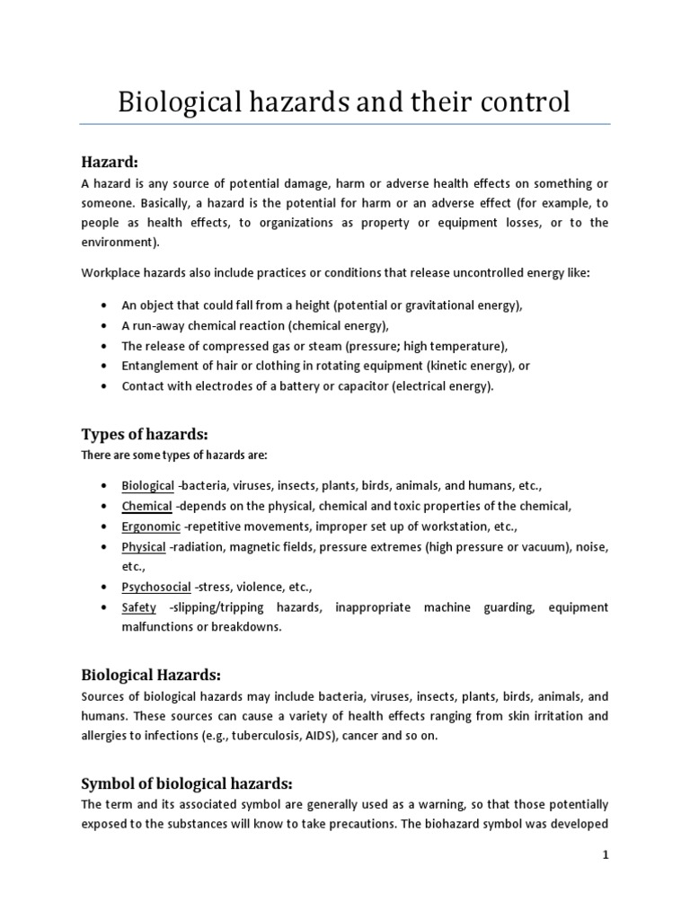 Biological Hazards and Control Measures | PDF | Personal Protective ...