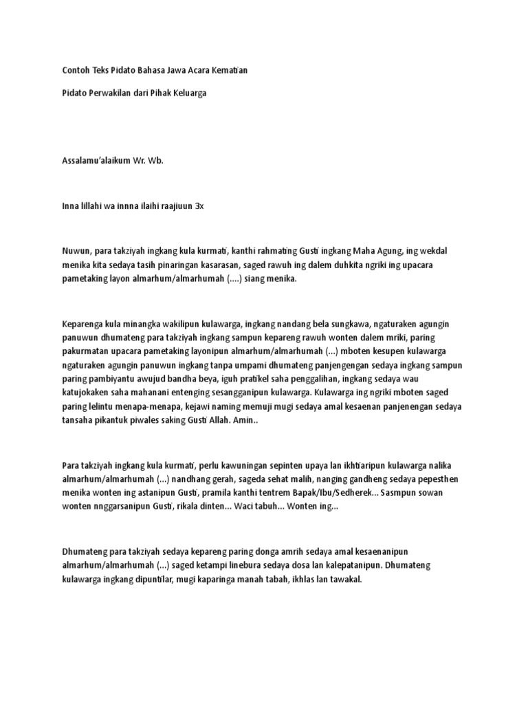 Contoh Teks Pidato Bahasa Jawa Acara Kematian Pidato Perwakilan Dari Pihak Keluarga Pdf