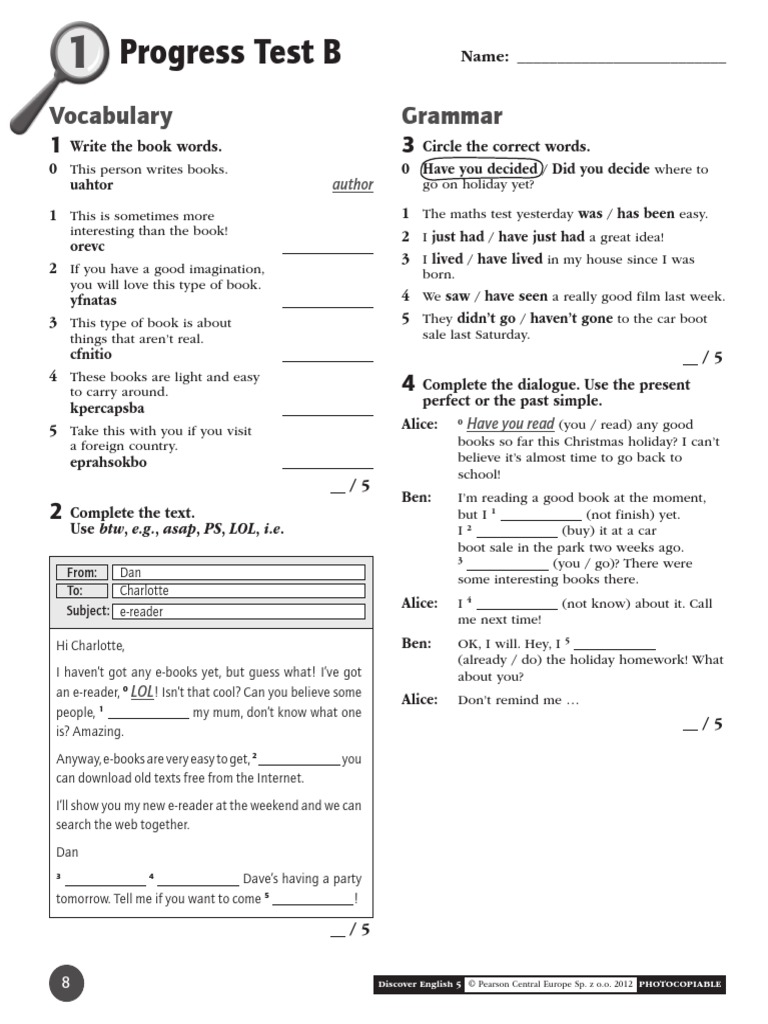 Progress Test 1 B | PDF