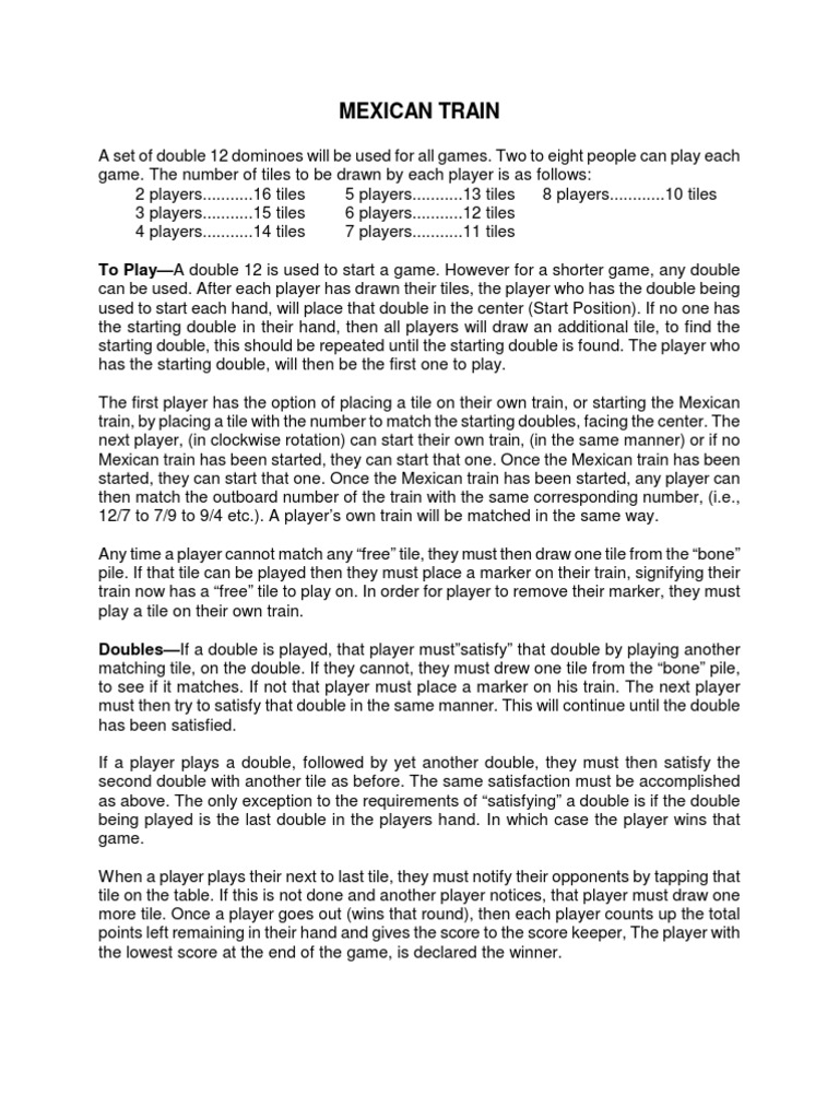 Mexican Train | PDF | Games Of Chance | Leisure for Free Printable Pdf Mexican Train Score Sheet