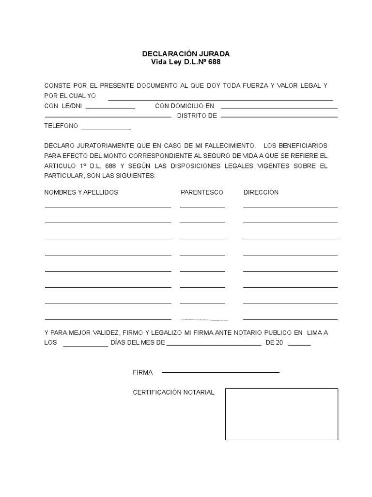 Declaracion Jurada de Beneficiarios | PDF