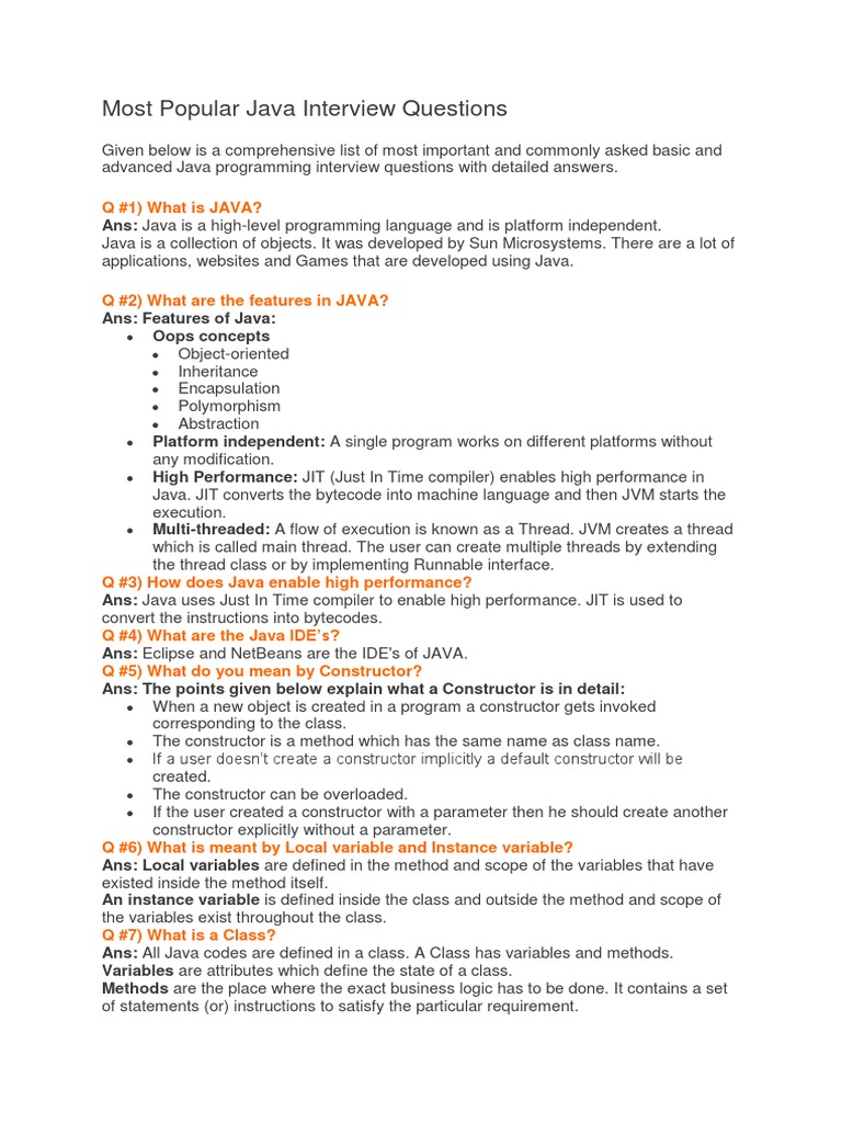 JAVA - Top 50 Imp QUEStions and Programs | PDF | Class (Computer ...