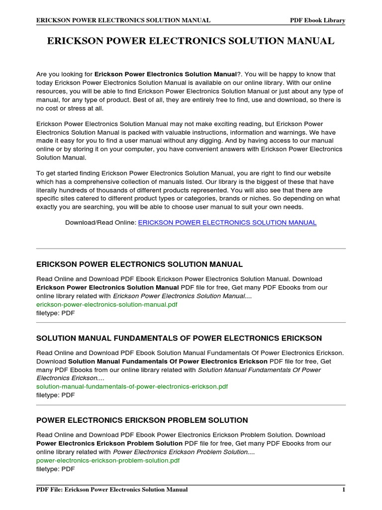 Fundamentals Fo Power Electronics Erickson Manual PDF Download Free
