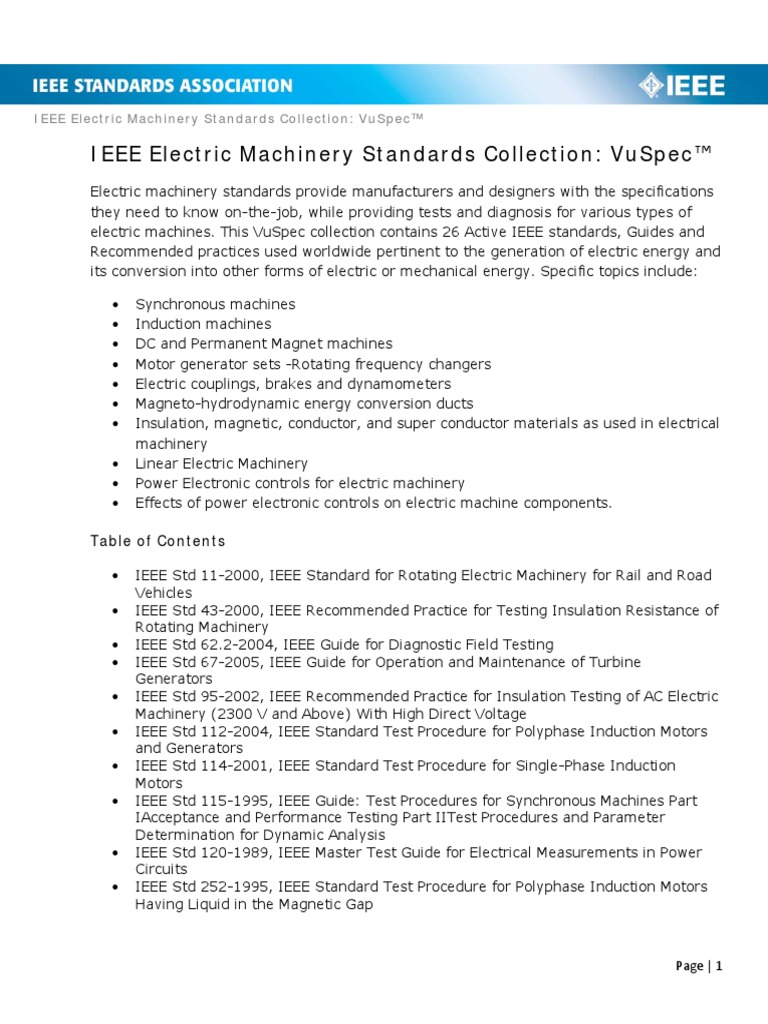 Table of IEEE Standards and Descriptions | Electric Motor | Electric ...