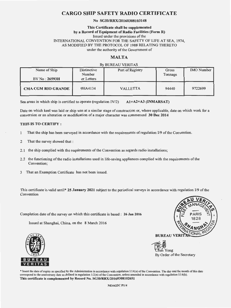 Safety Radio Cert PDF PDF Shipping Government