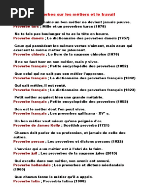 Proverbes Sur Les Metiers Et Le Travail Pdf Langues