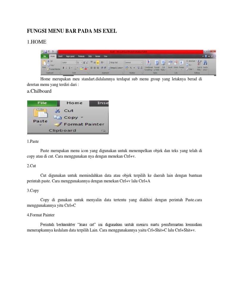 Fungsi Menu Bar di Microsoft Excel | PDF