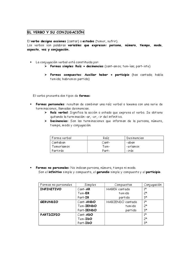El Verbo y Su Conjugación | PDF | Conjugación gramatical | Verbo