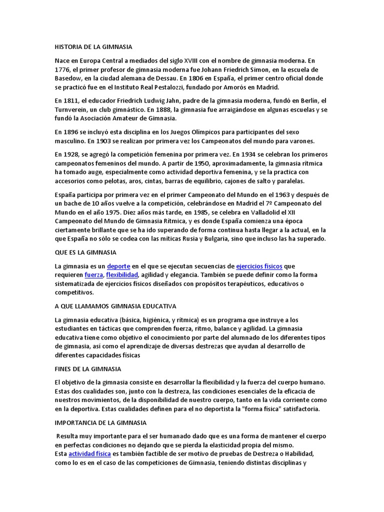 Historia de la Gimnasia Moderna | PDF | Gimnasia | Deportes