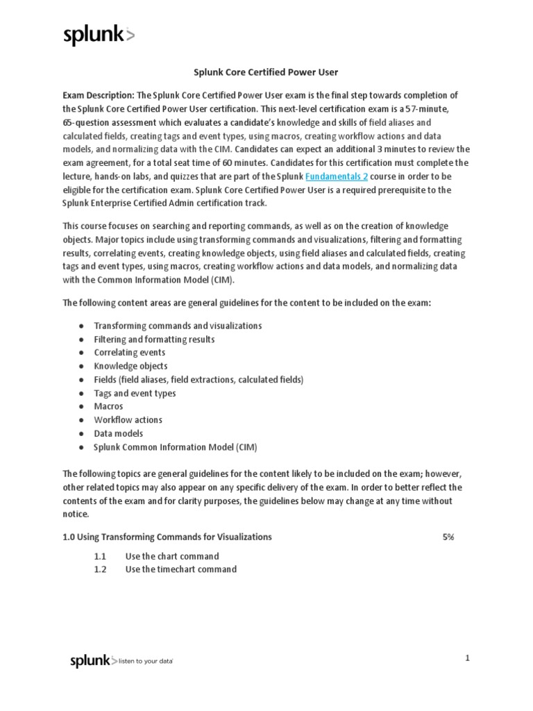 Splunk Core Certified Power User Exam Guide | PDF | Test (Assessment ...