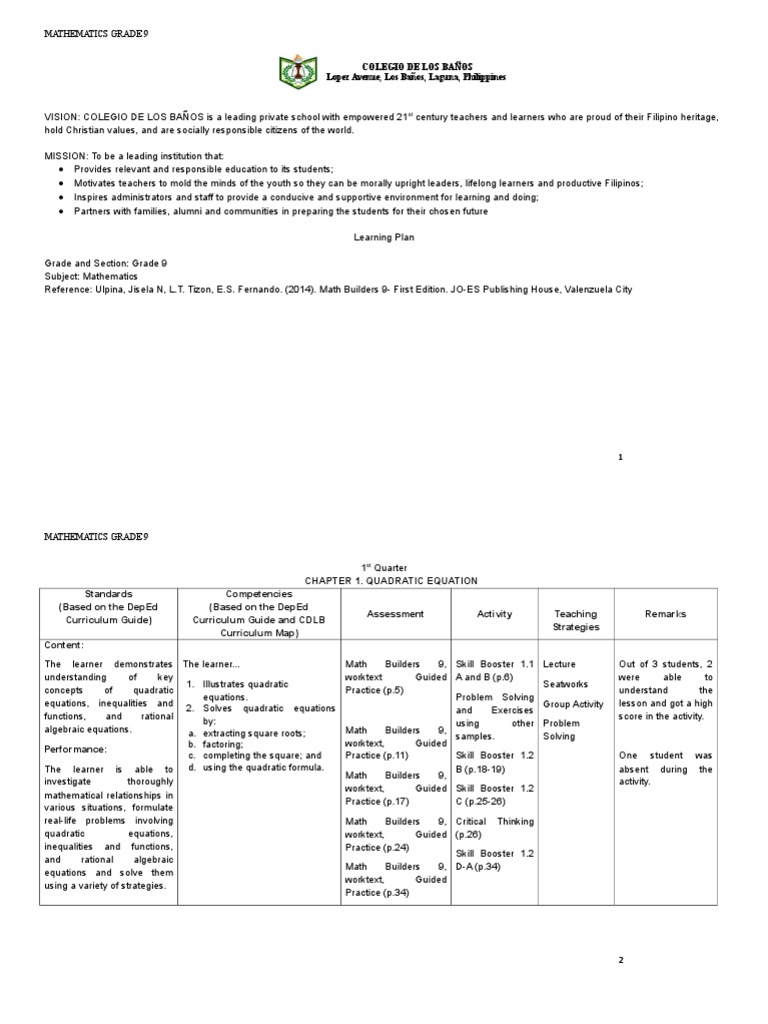 Grade 9 Math Curriculum Guide | PDF | Trigonometric Functions ...