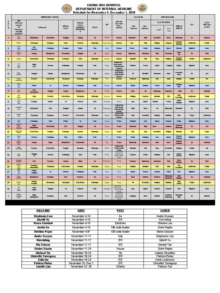 13.3 Rotation and Duty Schedule Nov 4-Dec1 | PDF