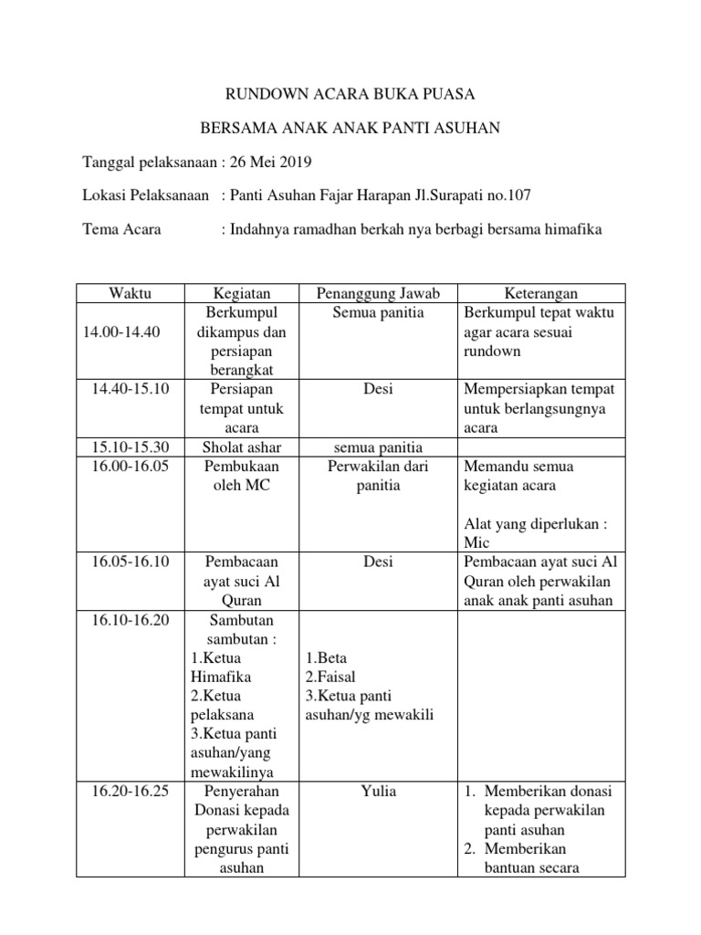 Rundown acara buka puasa bersama