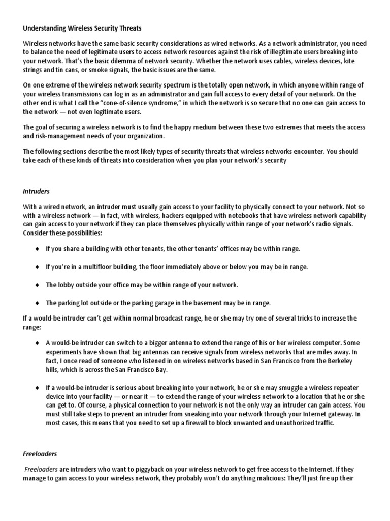 Wireless Security Threats Guide | PDF | Wireless Access Point ...
