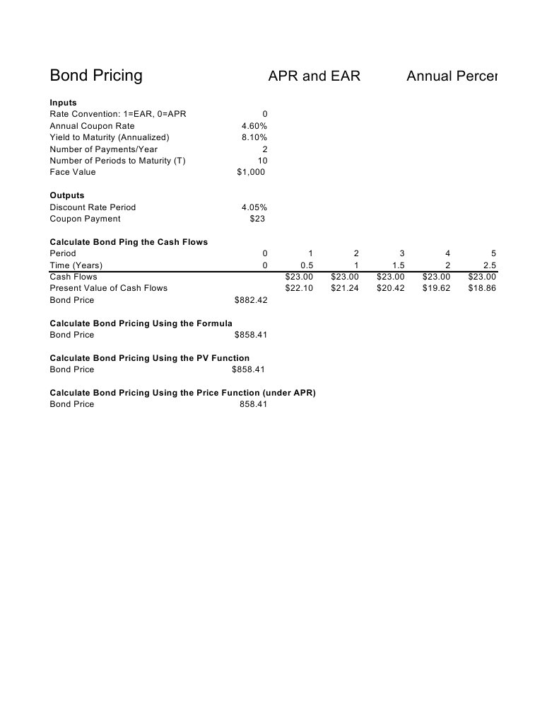 Bond Pricing: APR vs. EAR Analysis | PDF | Bonds (Finance) | Present Value