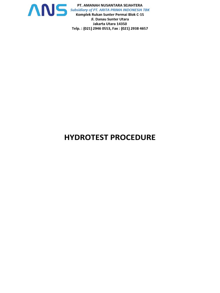 Pt. Amanah Nusantara Sejahtera Hydrotest Procedure PDF Valve