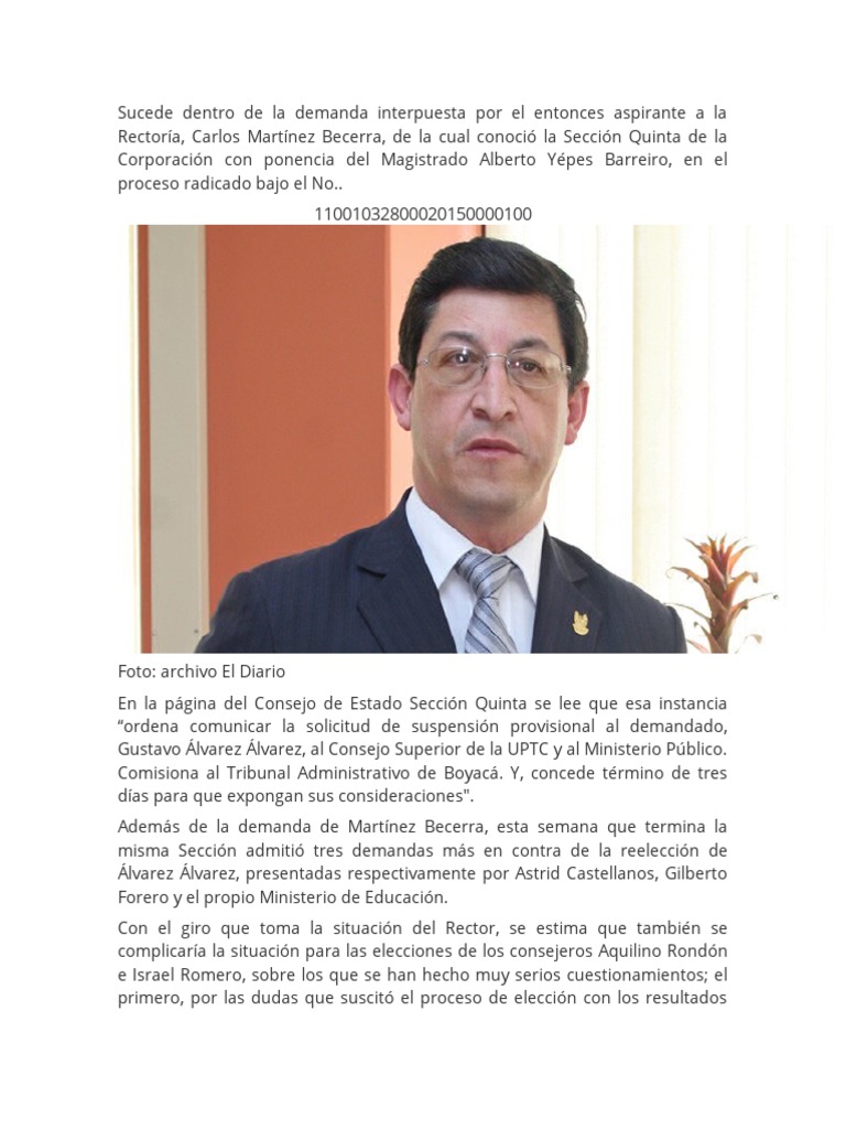 Concepto Consejo de Estado Suspension Rector | PDF | Mandato | Demanda ...