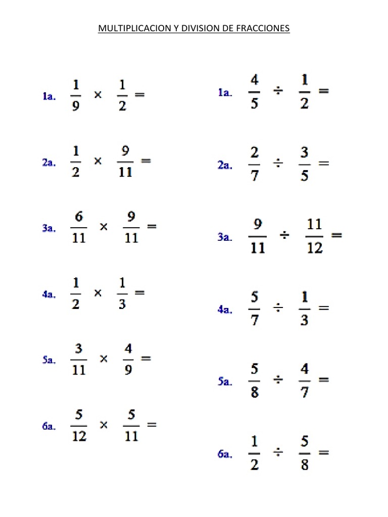Multiplicacion y Division de Fracciones