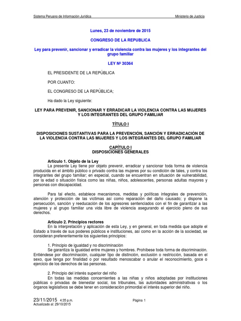 Ley - 30364 - Ley de Proteccion A Las Mujeres PDF | PDF | La violencia ...