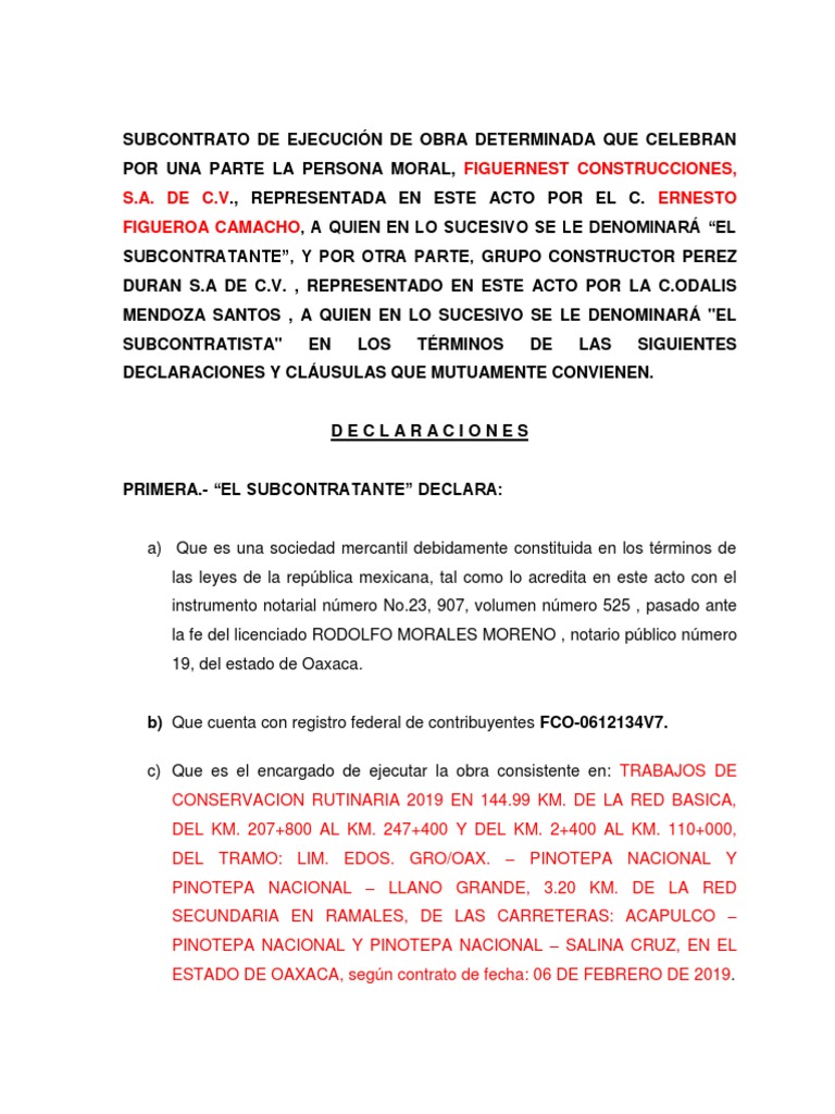 Subcontrato de Ejecución de Obra 2019 | PDF | Instituciones sociales ...
