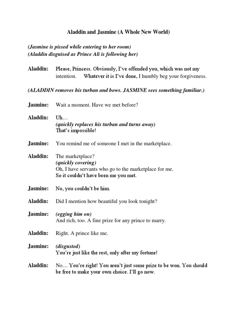 Aladdin and Jasmine Balcony Scene Script | PDF