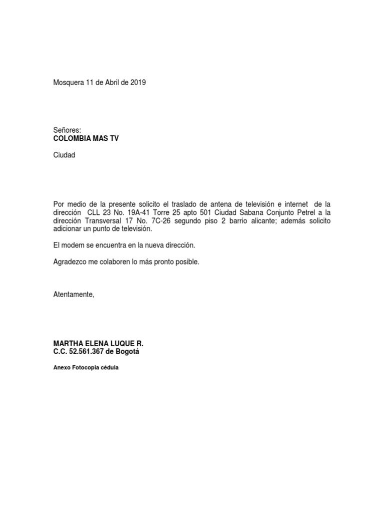 Carta de traslado de internet