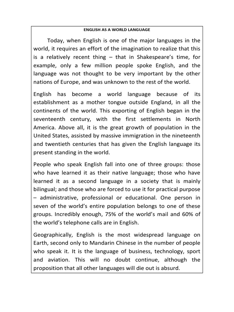 English As A World Language PDF United Kingdom English Language