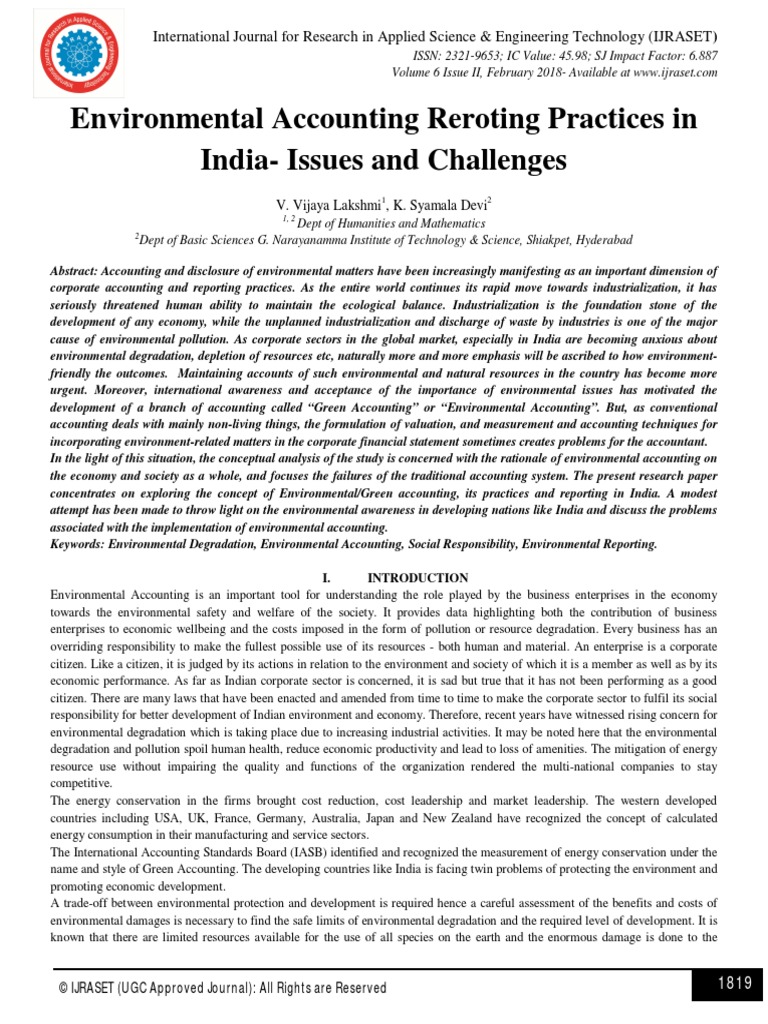 Environmental Accounting Reporting Practices in India - Issues and ...