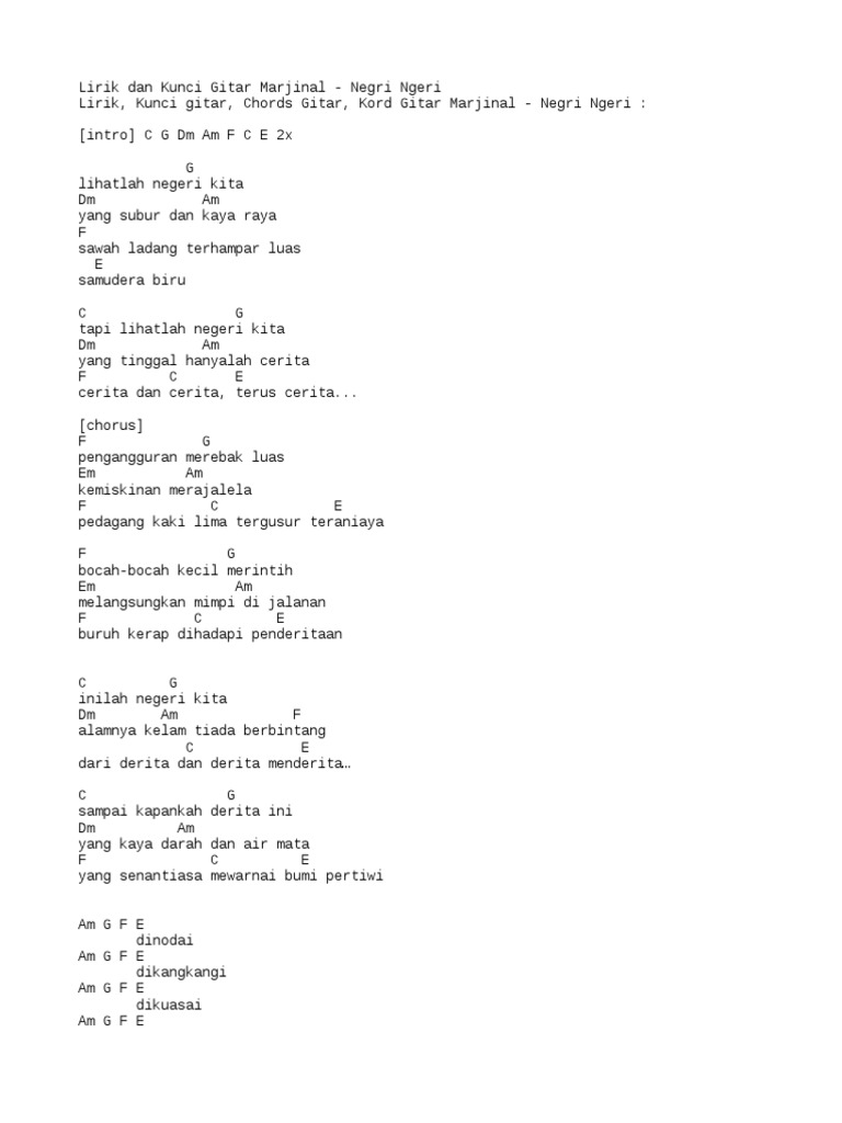 Lirik Dan Kunci Gitar Marjinal Negri Ngeri