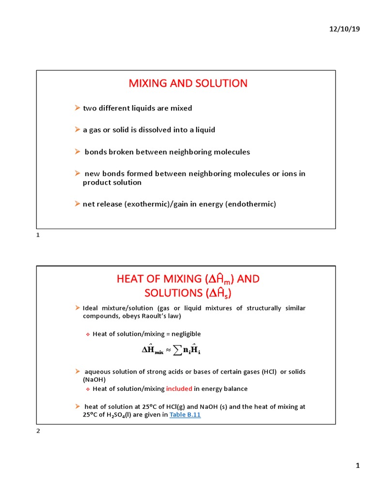 Heat of Mixing and Solution Dynamics | PDF | Solution | Phase (Matter)