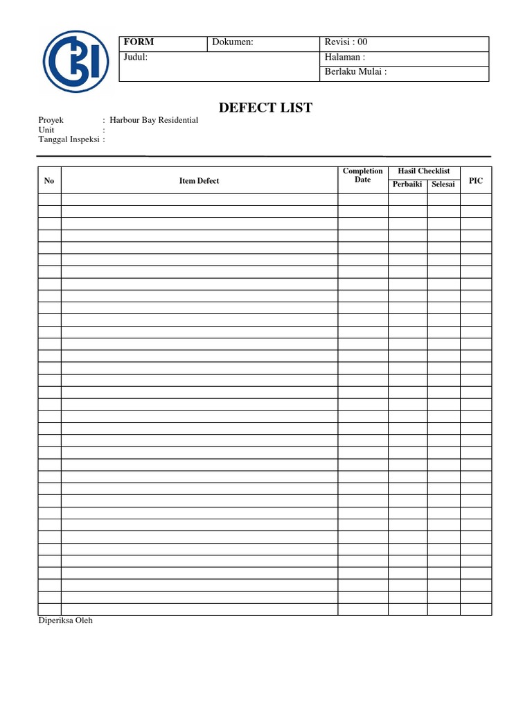 Checklist Defect Unit Apartemen | PDF