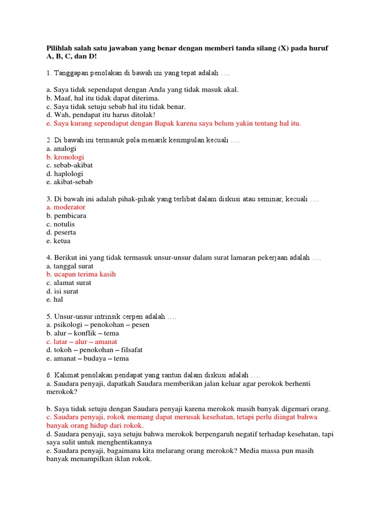 Contoh Soal Bahasa Indonesia Sma