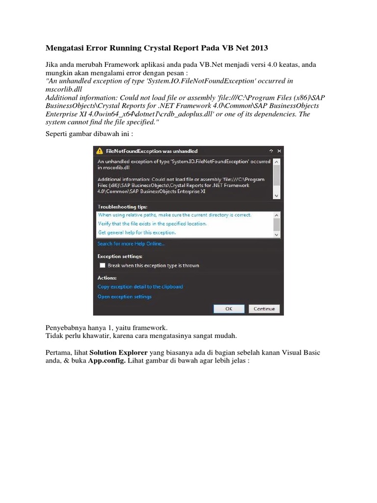 Mengatasi Error Running Crystal Report Pada VB Net 2013 | PDF