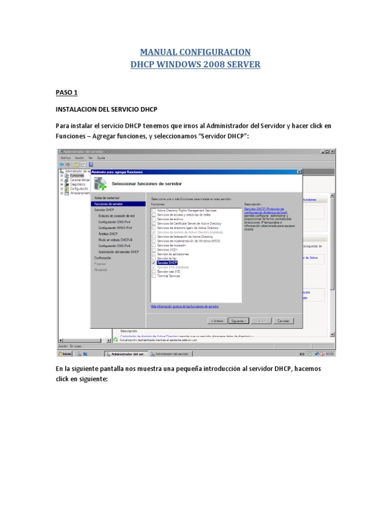 Configuración DHCP en Windows Server 2008 | PDF | Dirección IP | Red de ...
