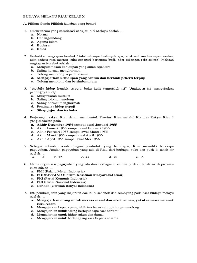 Uas Budaya Melayu Riau Kelas X S1