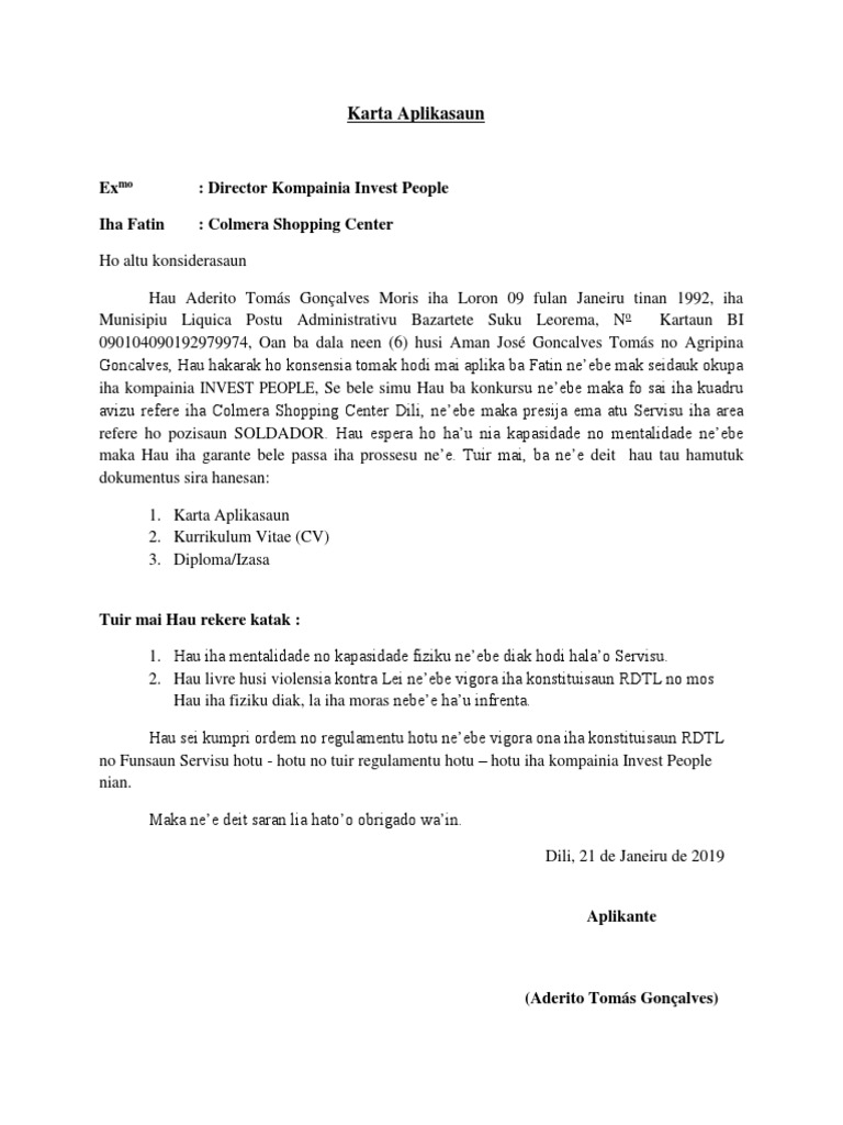 Karta Aplikasaun Servisu iha Timor-Leste | PDF