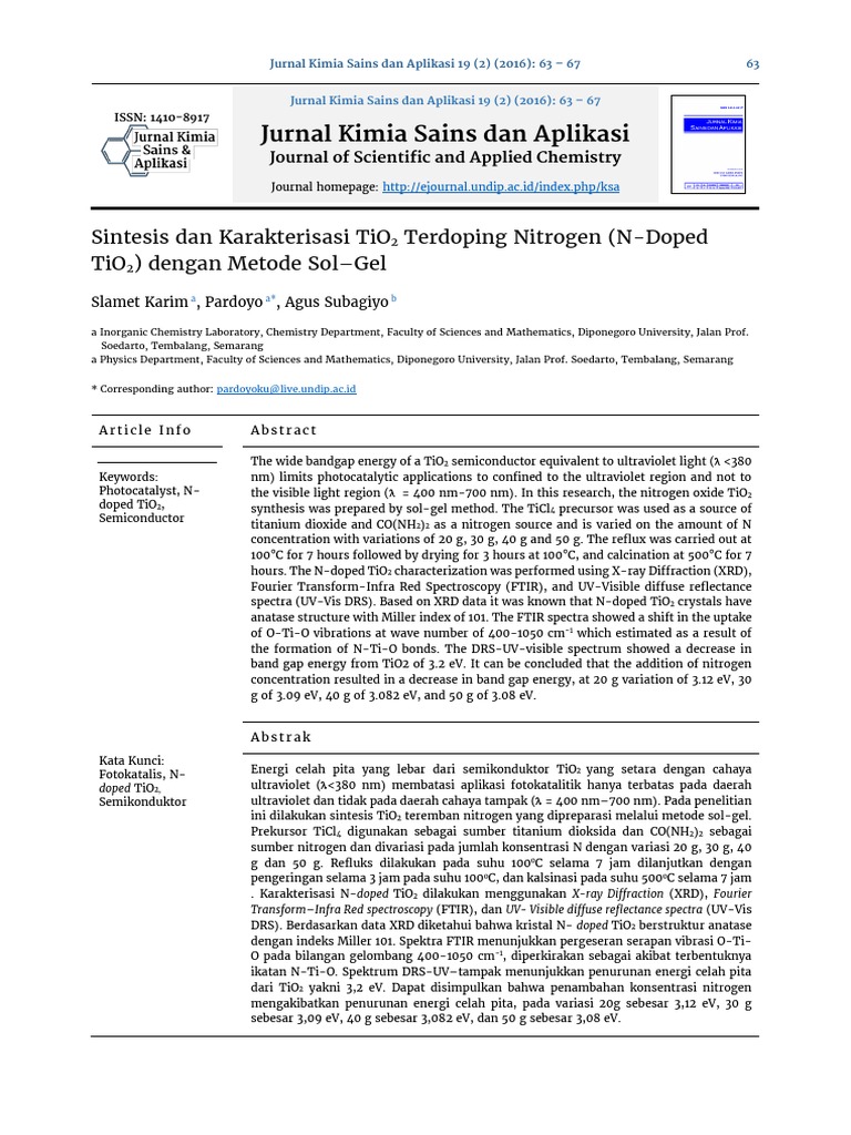 Sintesis N-Doped TiO2 Metode Sol-Gel | PDF | Titanium Dioksida ...