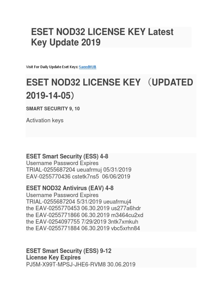 ESET NOD32 LICENSE KEY Latest Key Update | PDF