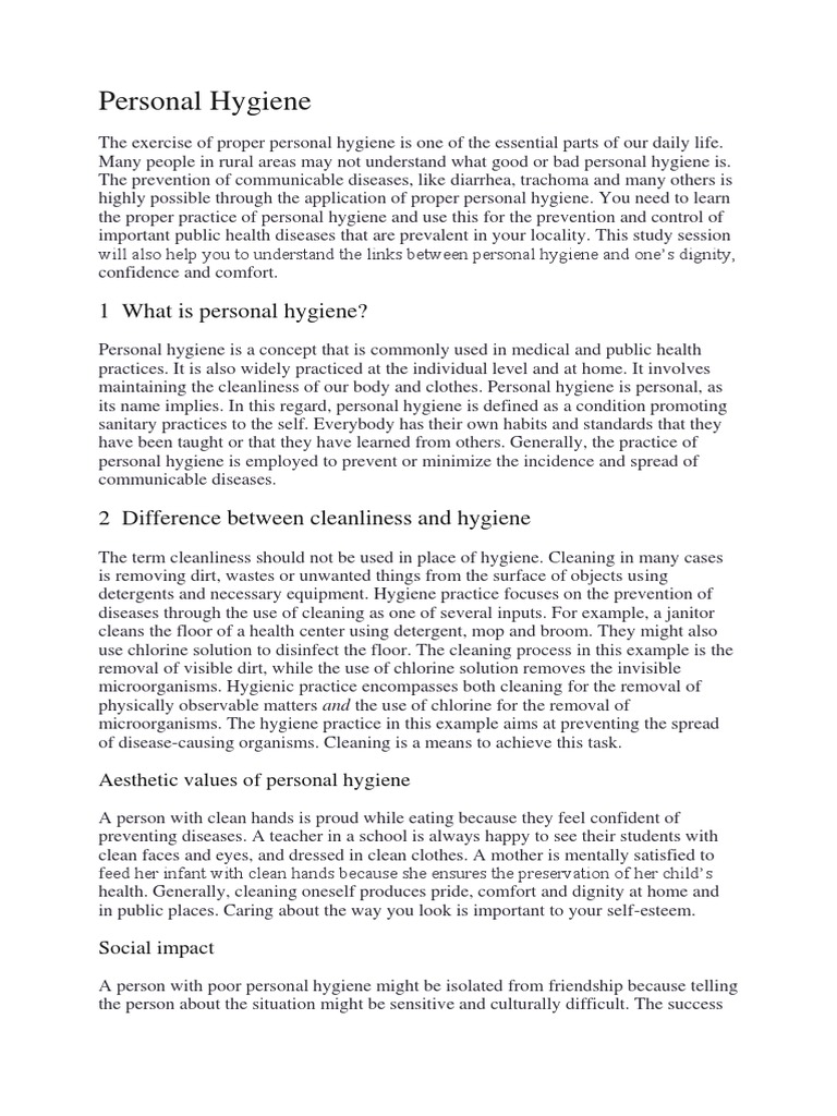 Essentials of Personal Hygiene Practices | PDF | Hand Washing | Hygiene